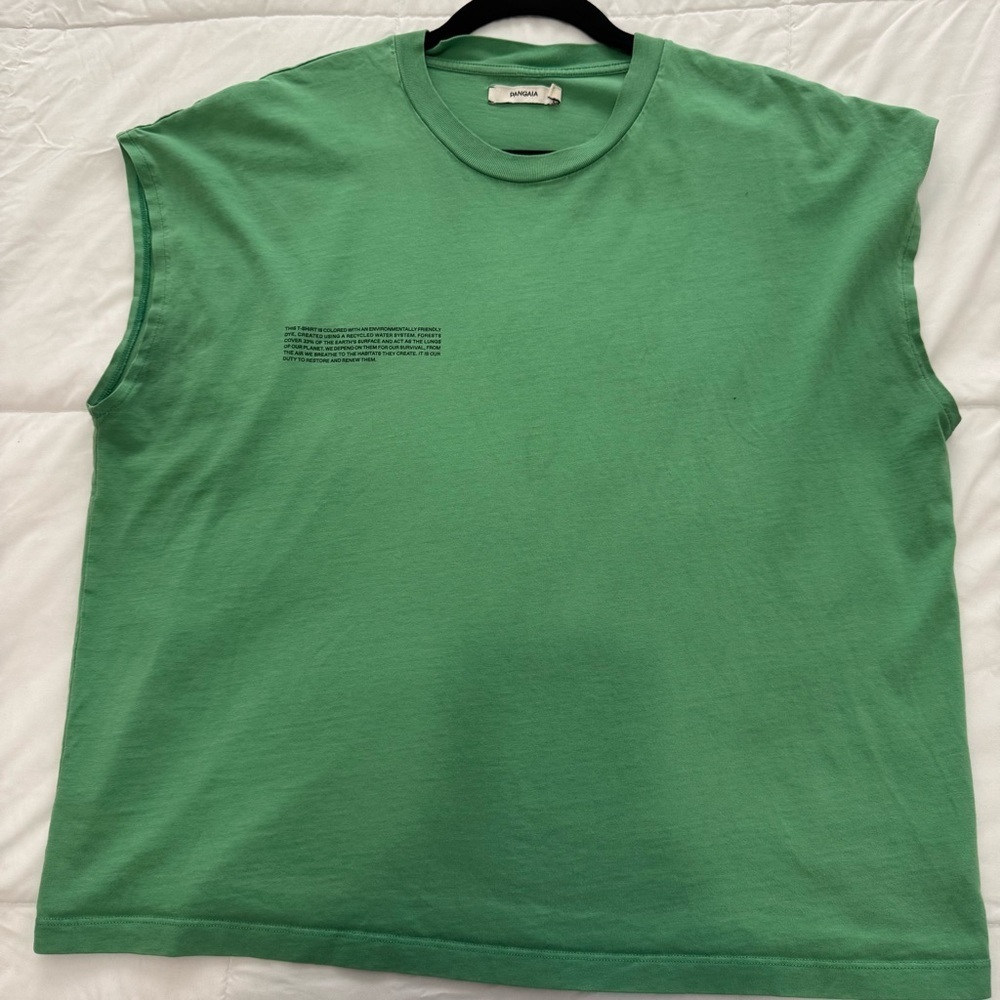 Pangaia 365 Midweight Cropped Shoulder Green Muscle Tee Size XL - Picture 3 of 10